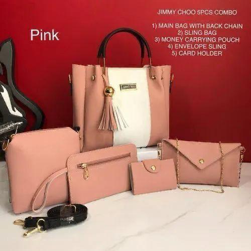 5-Piece Jimmy Choo Bag Combo | Main Bag, Sling, Pouch, Envelope Sling & Card Holder | Pink R