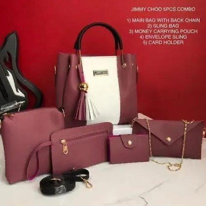 5-Piece Jimmy Choo Bag Combo | Main Bag, Sling, Pouch, Envelope Sling & Card Holder | Pink R